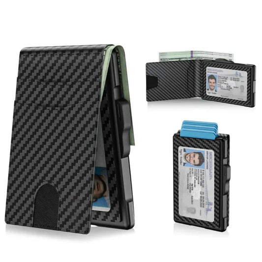 💳Wallet for Men - Pop Up Case, Cash Slot, and Credit Card Slot - Aluminum Wallet with RFID Blocking, Minimalist Leather Wallet Front Pocket with ID Window