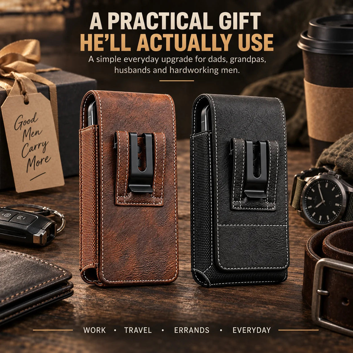 💥Men’s Waist Phone Pouch with Magnetic Closure, Card Slot & Metal Belt Clip
