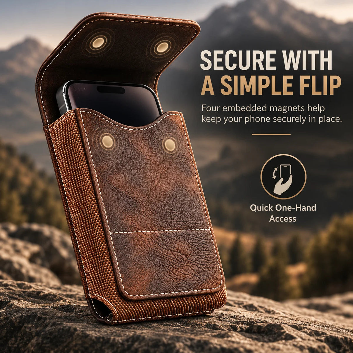 💥Men’s Waist Phone Pouch with Magnetic Closure, Card Slot & Metal Belt Clip