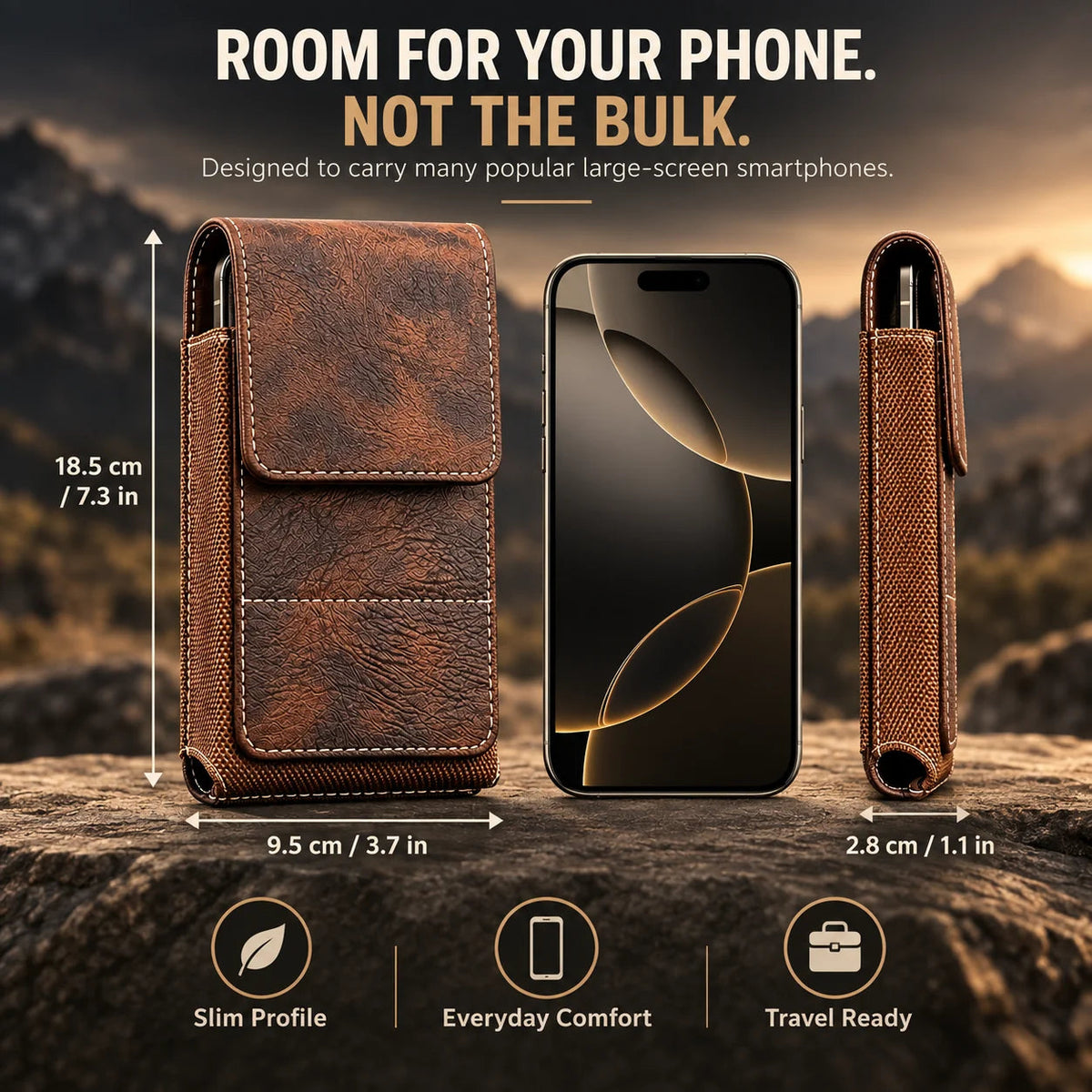 💥Men’s Waist Phone Pouch with Magnetic Closure, Card Slot & Metal Belt Clip