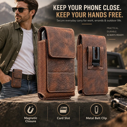 💥Men’s Waist Phone Pouch with Magnetic Closure, Card Slot & Metal Belt Clip