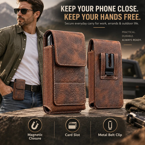 💥Men’s Waist Phone Pouch with Magnetic Closure, Card Slot & Metal Belt Clip
