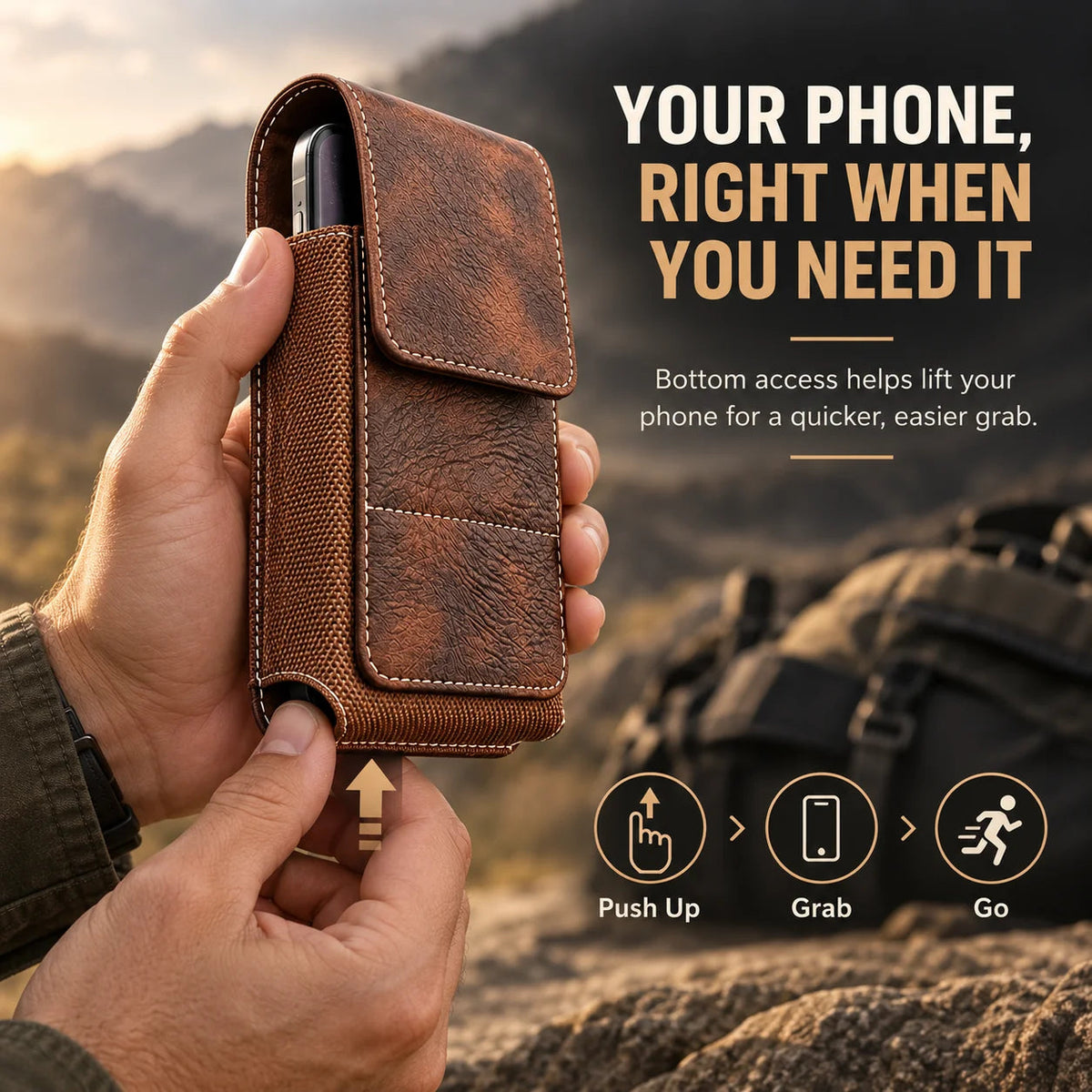 💥Men’s Waist Phone Pouch with Magnetic Closure, Card Slot & Metal Belt Clip