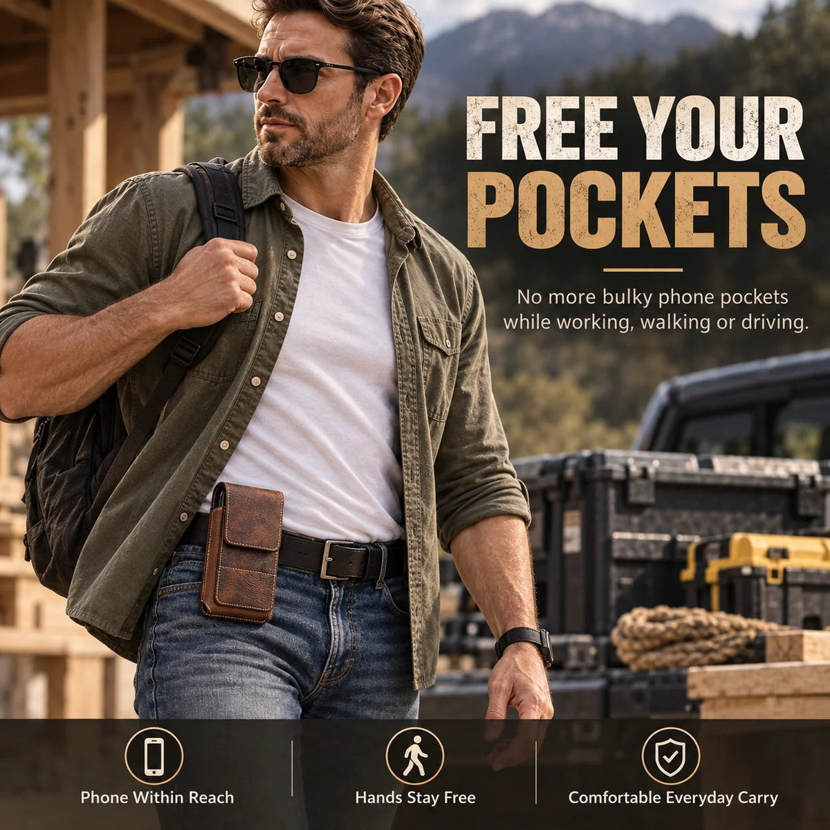 💥Men’s Waist Phone Pouch with Magnetic Closure, Card Slot & Metal Belt Clip