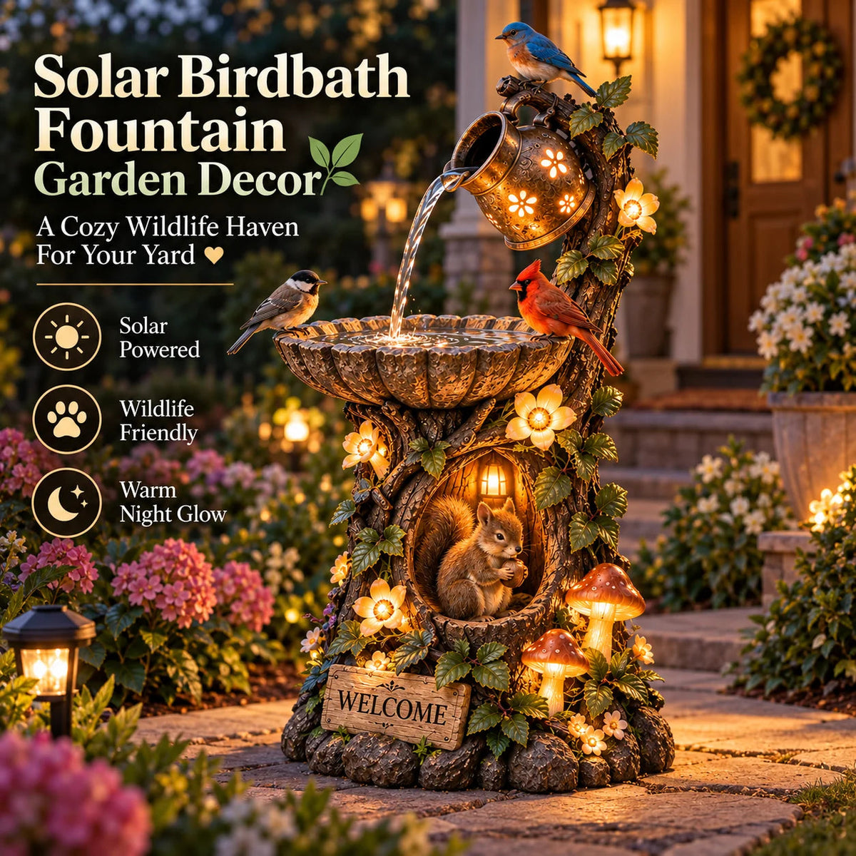 🐿️ Solar Birdbath Fountain Garden Decor – A Cozy Wildlife Haven For Your Yard🍃