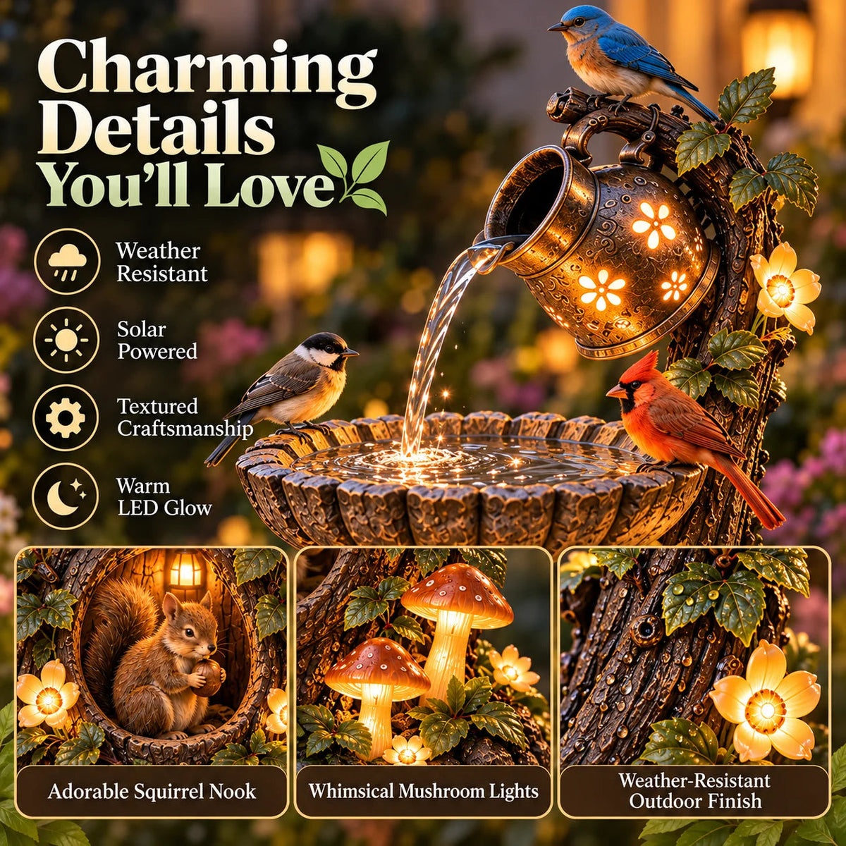 🐿️ Solar Birdbath Fountain Garden Decor – A Cozy Wildlife Haven For Your Yard🍃