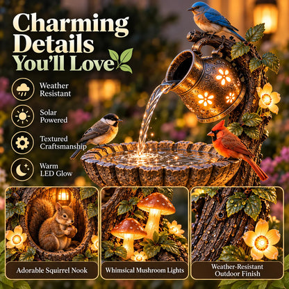 🐿️ Solar Birdbath Fountain Garden Decor – A Cozy Wildlife Haven For Your Yard🍃