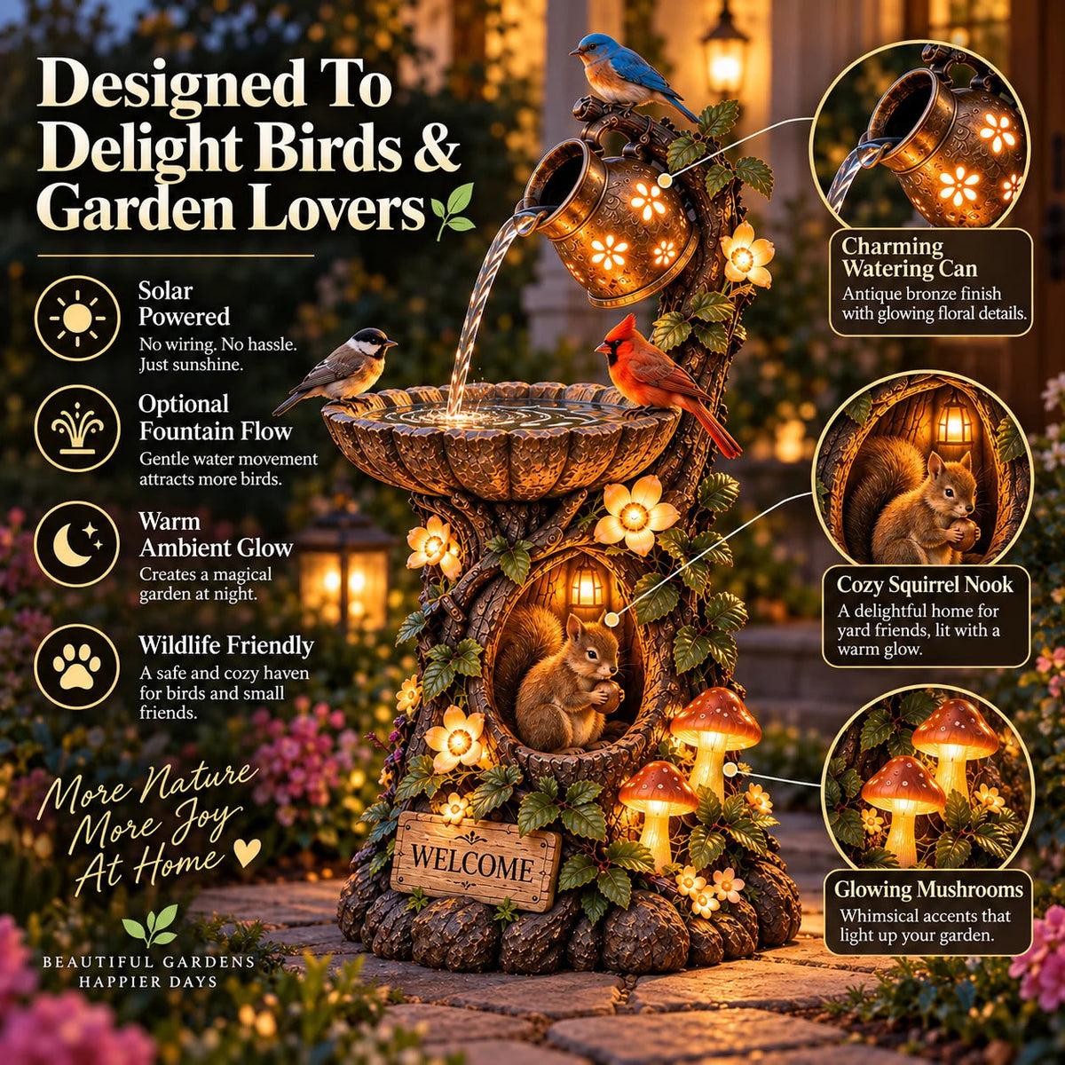 🐿️ Solar Birdbath Fountain Garden Decor – A Cozy Wildlife Haven For Your Yard🍃