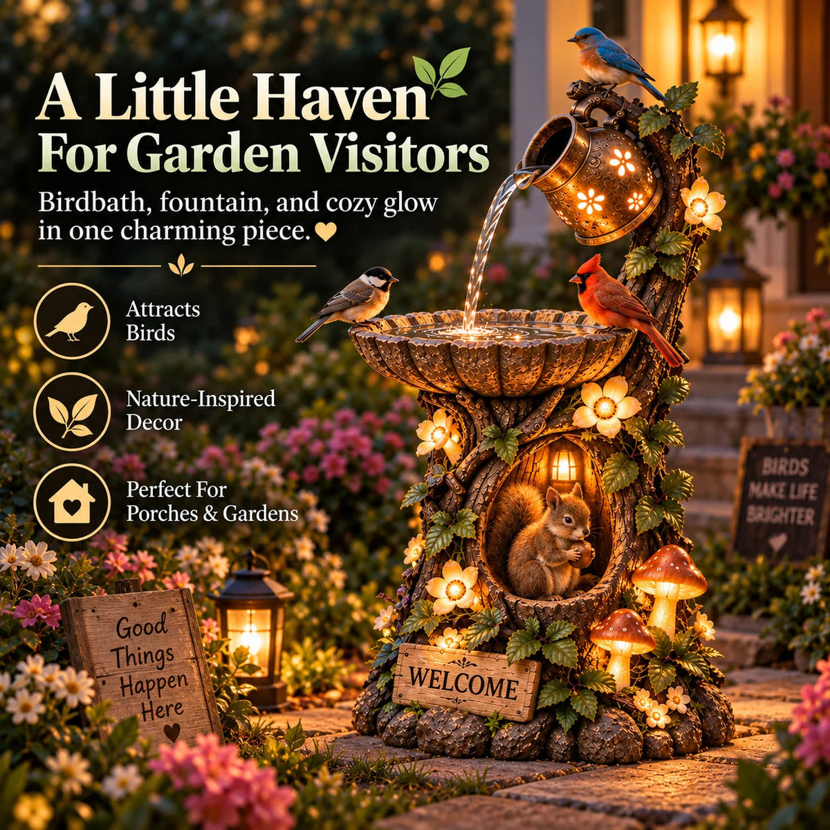 🐿️ Solar Birdbath Fountain Garden Decor – A Cozy Wildlife Haven For Your Yard🍃