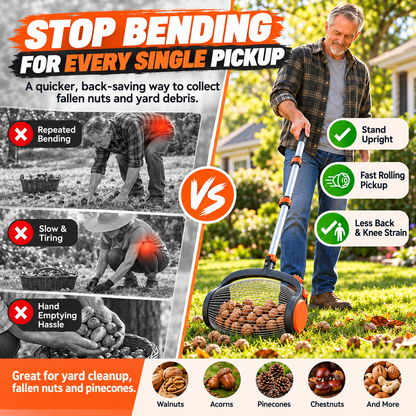 🔥Telescoping Nut Gatherer with Foot-Operated Release – Rolling Walnut, Acorn & Pinecone Picker for Yard Cleanup