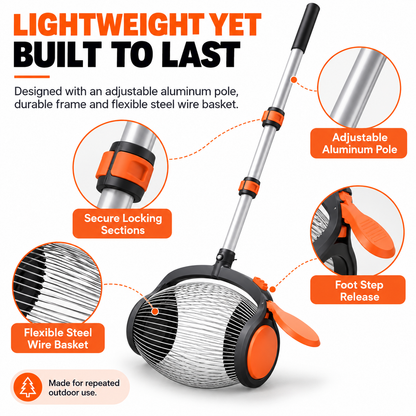 🔥Telescoping Nut Gatherer with Foot-Operated Release – Rolling Walnut, Acorn & Pinecone Picker for Yard Cleanup