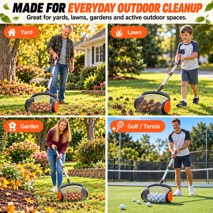 Telescoping Nut Gatherer with Foot-Operated Release – Rolling Walnut, Acorn & Pinecone Picker for Yard Cleanup