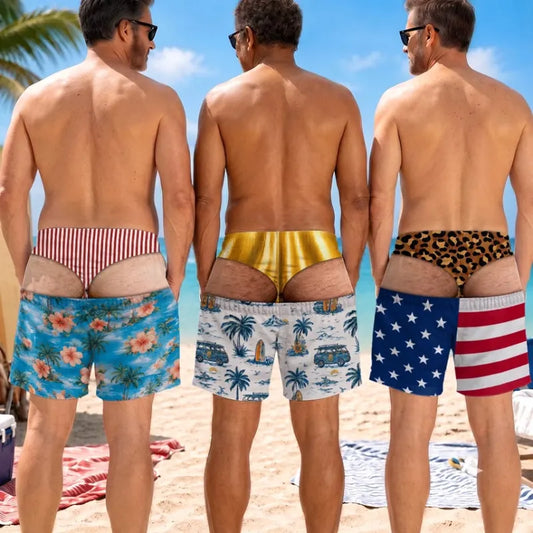 🔥8K+ sold 50% OFF🎁Funny Patriotic Men’s Swim Trunks – Personalized Wide Load Beach Shorts