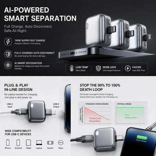 140W Auto-Eject Battery Guard – Smart USB-C Fast Charger