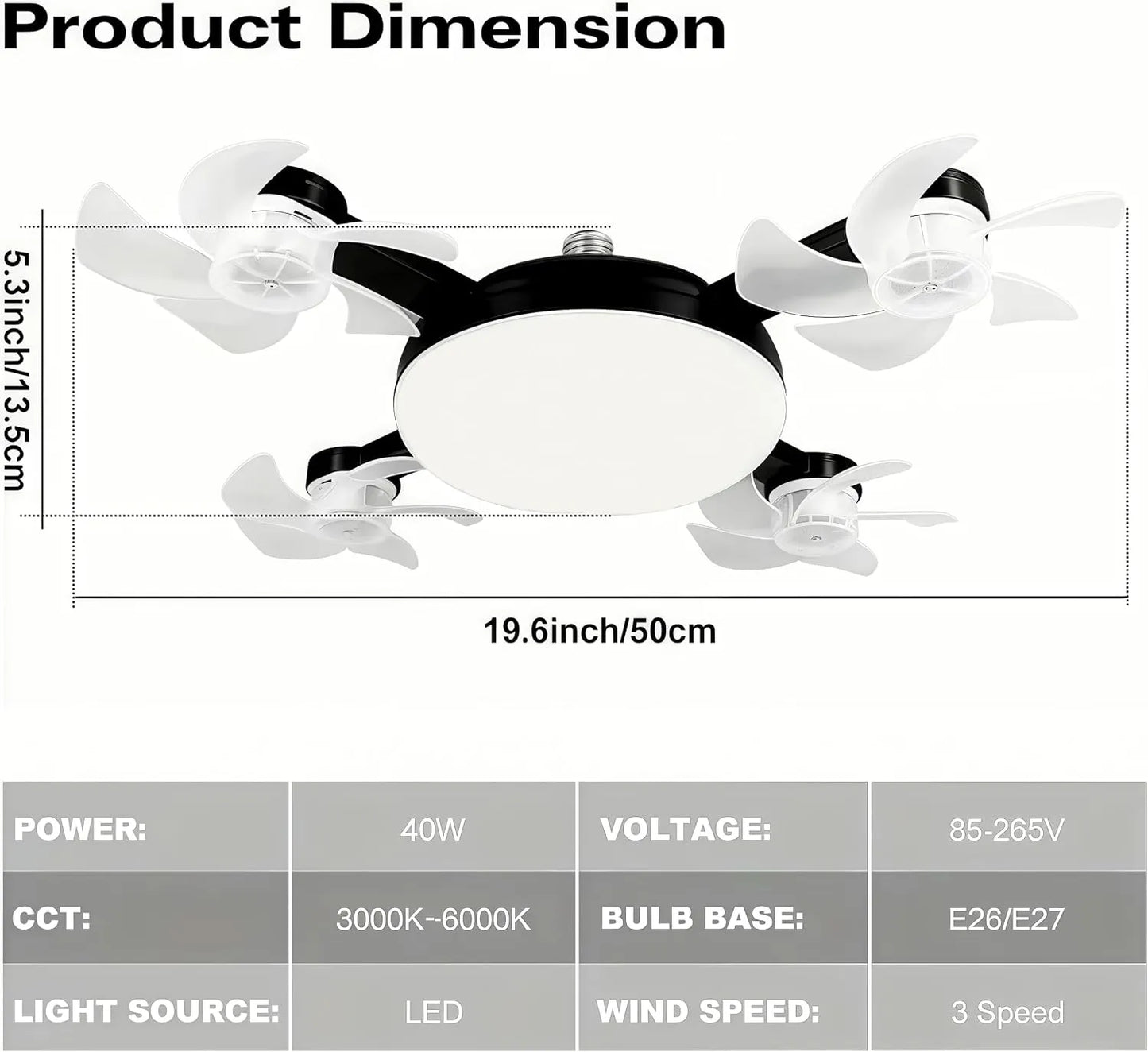 ✨2026 New E27 Socket Ceiling Fan Light - 2-in-1 Silent LED Fan with Remote Control