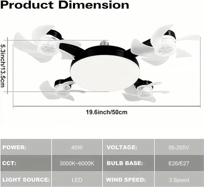 ✨2026 New E27 Socket Ceiling Fan Light - 2-in-1 Silent LED Fan with Remote Control