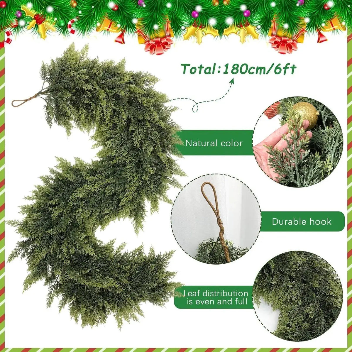 🎄 2-Piece 6FT Real-Touch Cedar Garland – Lifelike Christmas Greenery for Mantel, Staircase & Holiday Decor