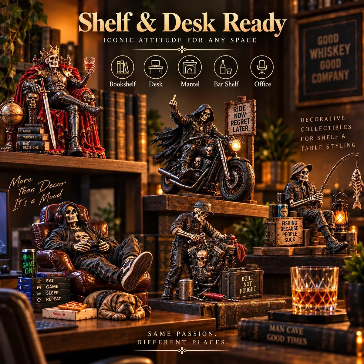 💀 Bad to the Bone™ – Dark Humor Skeleton Collectibles | 6 Legendary Styles