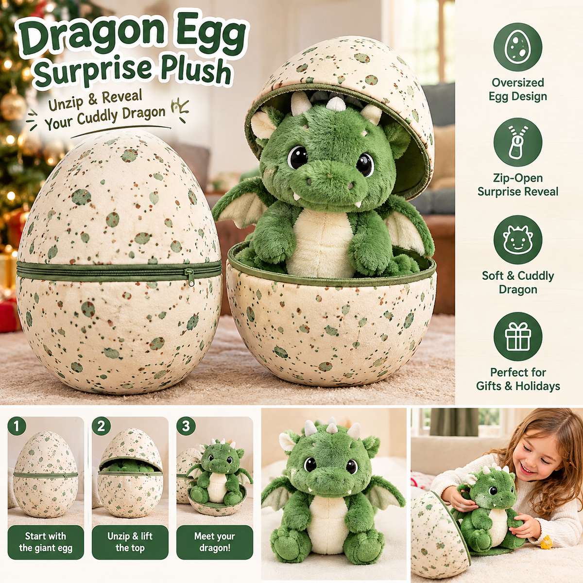 🐉 Giant Dragon Egg Surprise Plush – Unzip & Reveal Your Cuddly Dragon 🥚✨