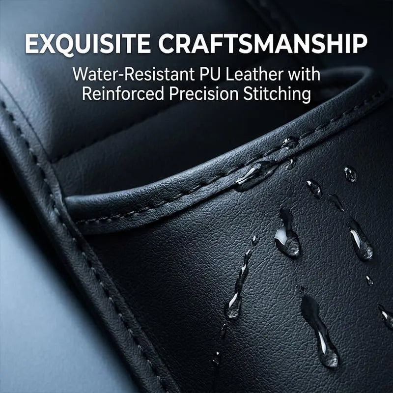 Leather car door storage pocket - double-layer compartments