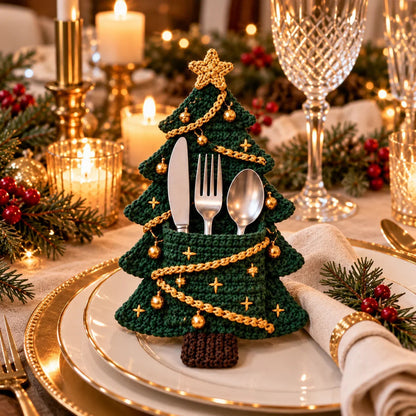 Crochet Christmas Tree Cutlery Holder Pattern Set - 4 Designs