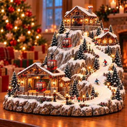 🔥Animated Christmas Mountain Cable Car & Ski Village Scene ✨