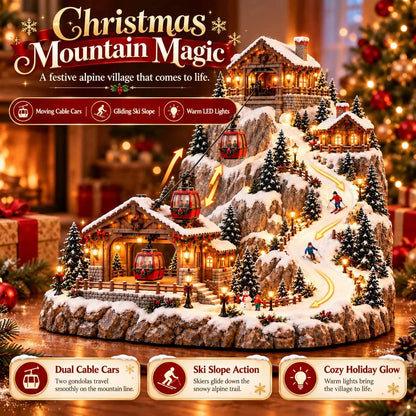 🔥Animated Christmas Mountain Cable Car & Ski Village Scene ✨