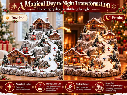 🔥Animated Christmas Mountain Cable Car & Ski Village Scene ✨