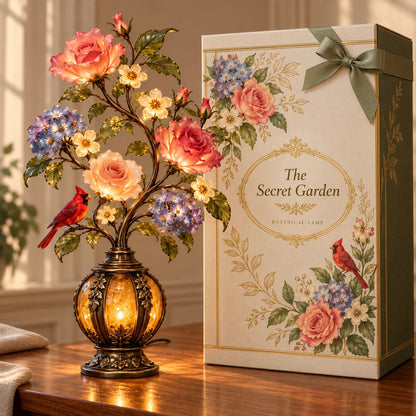 🌷🌹🌻 Eternal Bloom – Vintage Rose & Cardinal Table Lamp