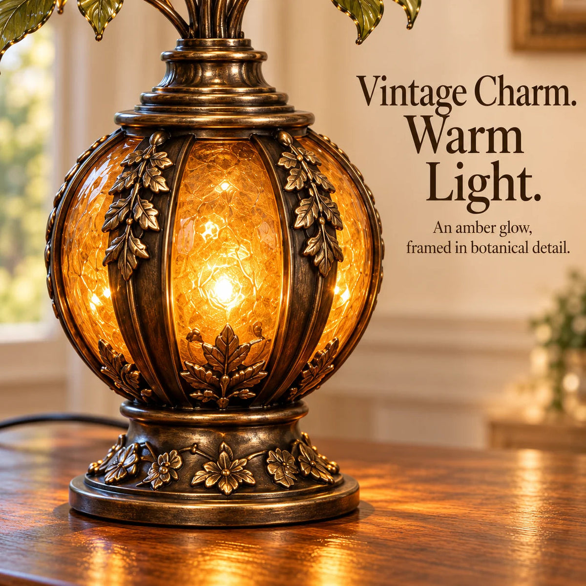 🌷🌹🌻 Eternal Bloom – Vintage Rose & Cardinal Table Lamp