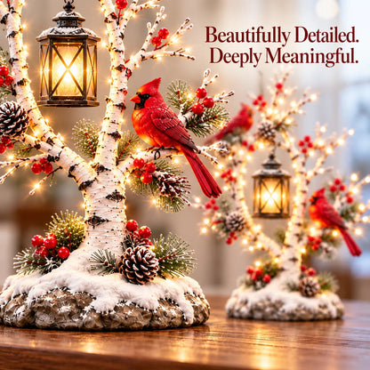 🔥🔥Cardinal Winter Lantern Tree™ – Lighted Snowy Birch Tree with Red Cardinals & Hanging Lantern ✨