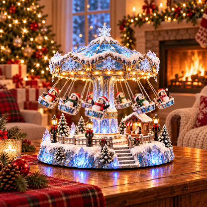 🐧 Penguin Winter Swing Carousel – Light-Up Rotating Christmas Decoration
