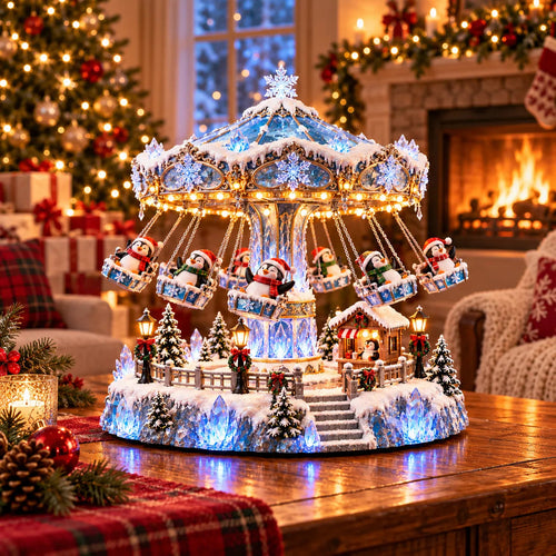 🐧 Penguin Winter Swing Carousel – Light-Up Rotating Christmas Decoration