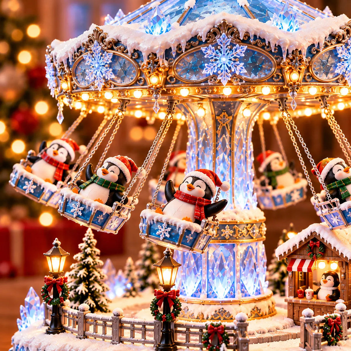 🐧 Penguin Winter Swing Carousel – Light-Up Rotating Christmas Decoration