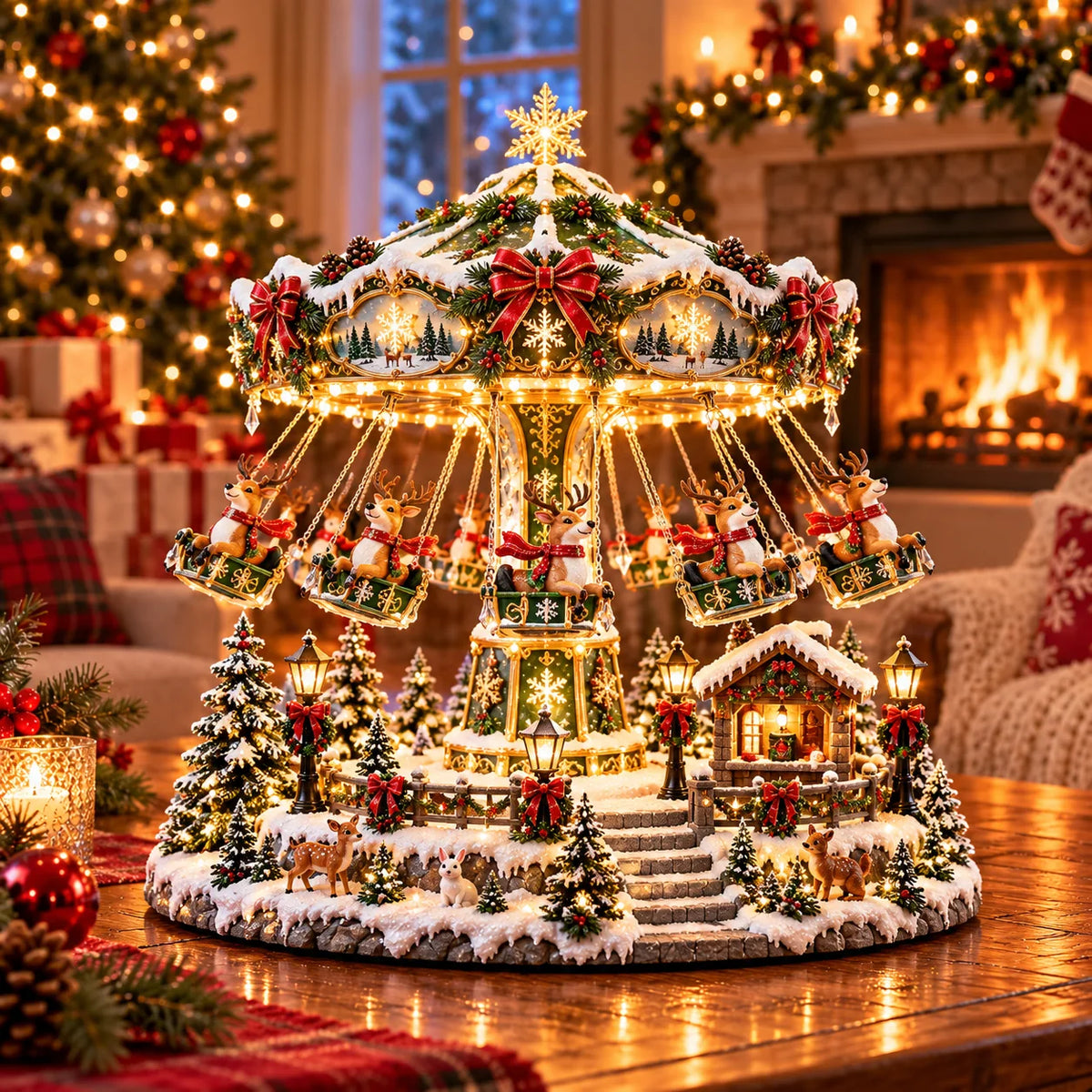🎄 Christmas Sale 50% OFF! 🐧 Penguin Christmas Carousel – Rotating Winter Light Display