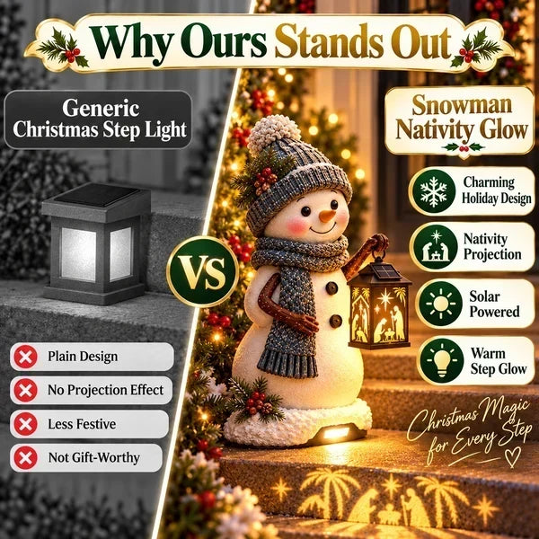 ⛄ Last Day 49% Snowman Nativity Glow™ – Solar Christmas Step Light with Holy Family Projection！！！
