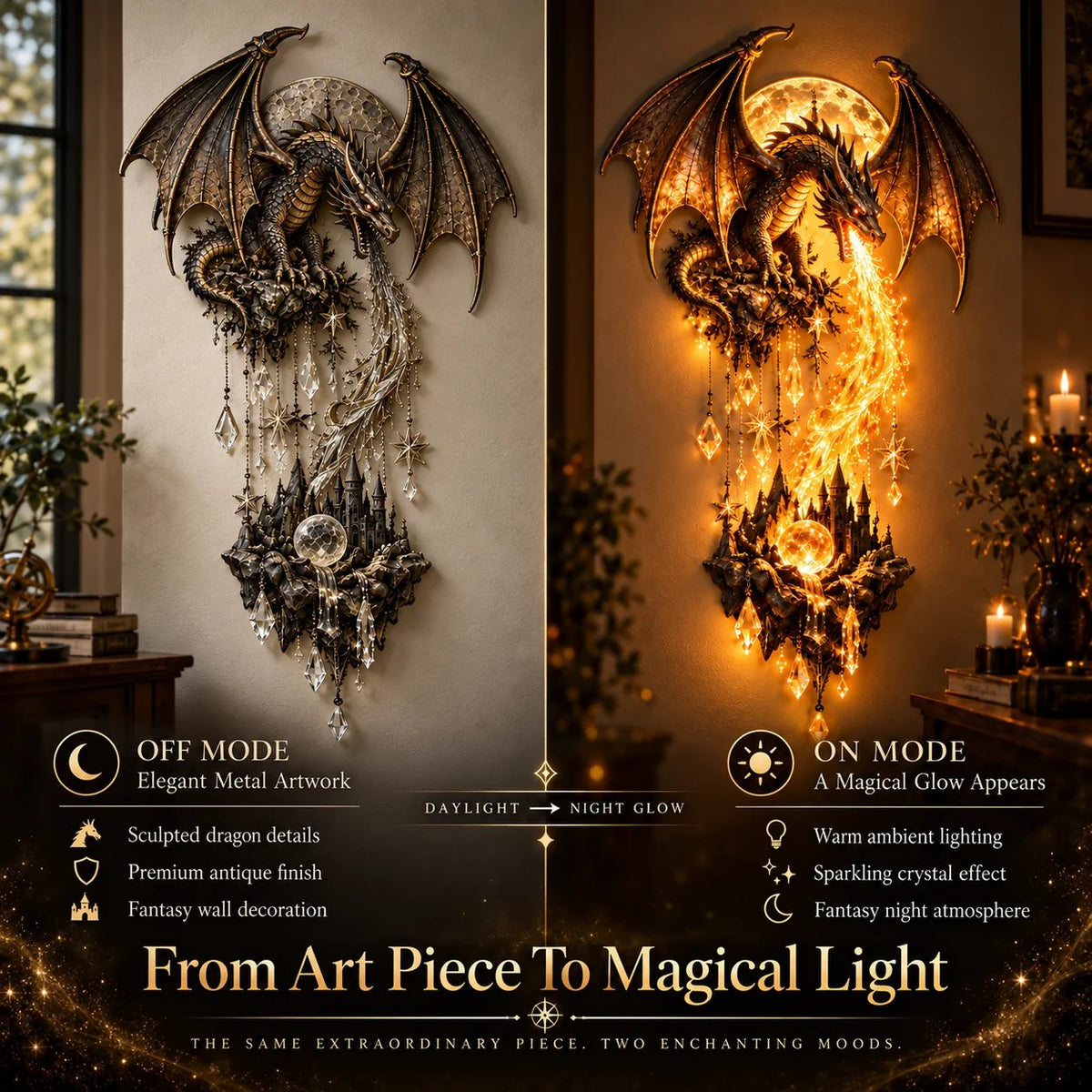 🐉Enchanted Dragonfire Moon Wall Lamp – Fantasy Castle Themed Decor Light for Bedroo