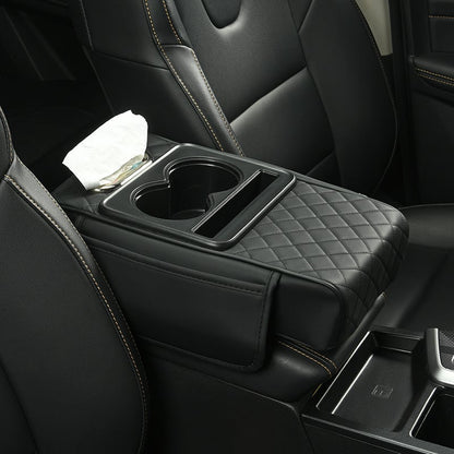 💯Car Console Organizer – PU Leather Armrest, Side Storage, Cup Holder