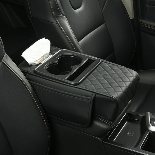 💯Car Console Organizer – PU Leather Armrest, Side Storage, Cup Holder