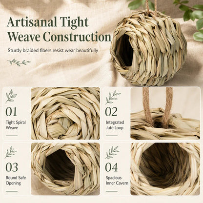 🐦HOT SALE🔥Handwoven Straw Spherical Bird Nest with Round Opening for Outdoor Garden and Yard Decoration🌿✨