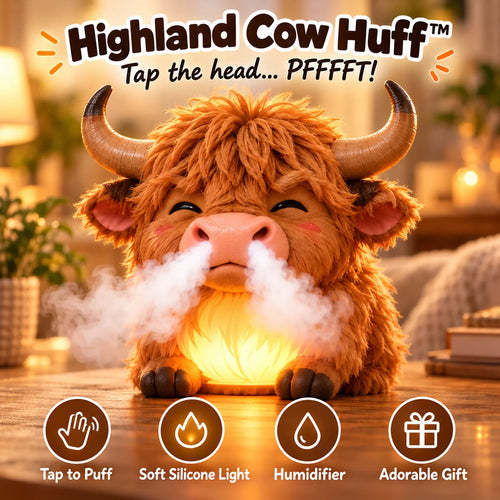 Highland Cow Huff™ – Tap-to-Puff Humidifier & Colorful Night Light