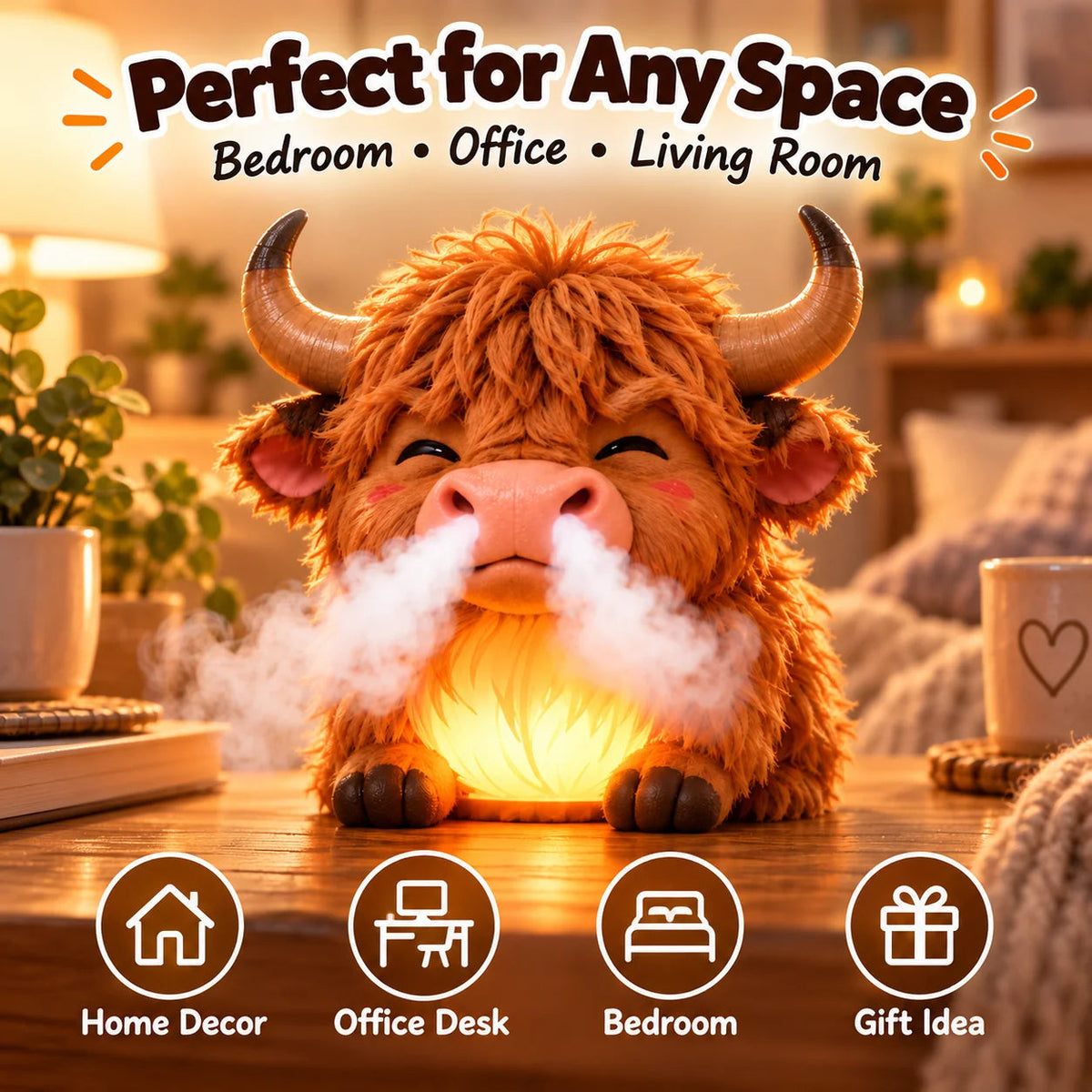 Highland Cow Huff™ – Tap-to-Puff Humidifier & Colorful Night Light