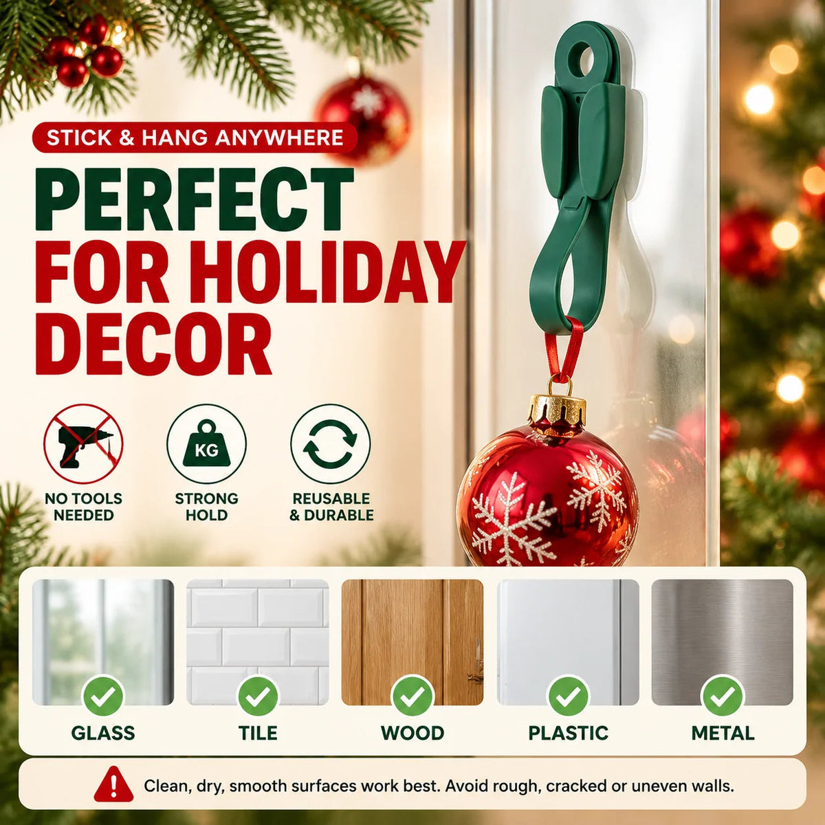 🎅🎄12/24 Pack Reusable Silicone Adhesive Christmas Garland Hooks 7.87'