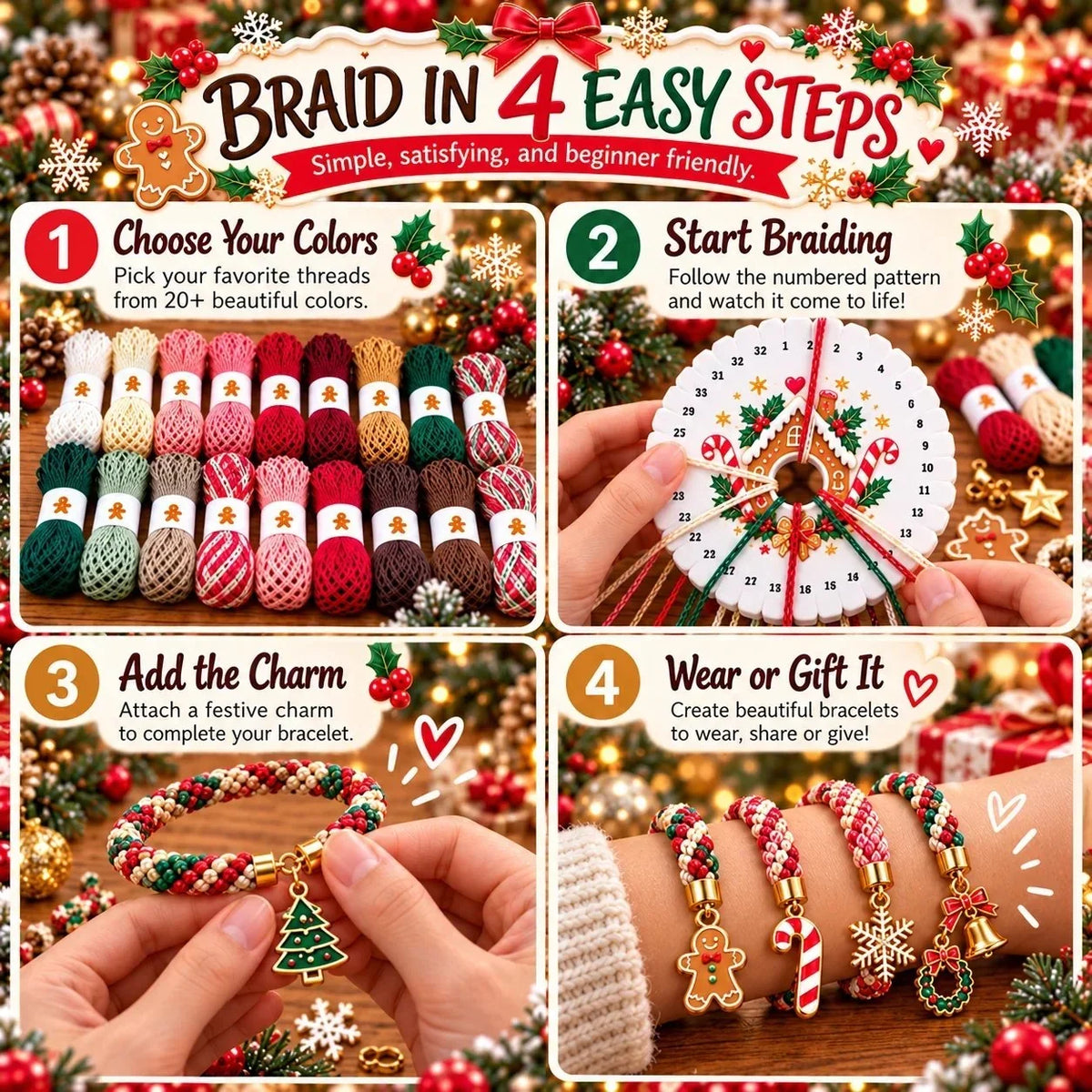 🎄 Christmas Bracelet Making Kit | Diy Braided Friendship Bracelets & Creative Handmade Holiday Gifts 🧶