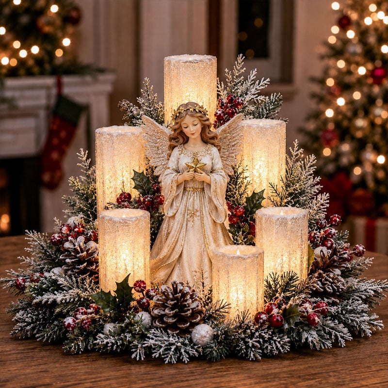 ⛄Christmas Lighted Centerpiece with Flameless Candle Glow