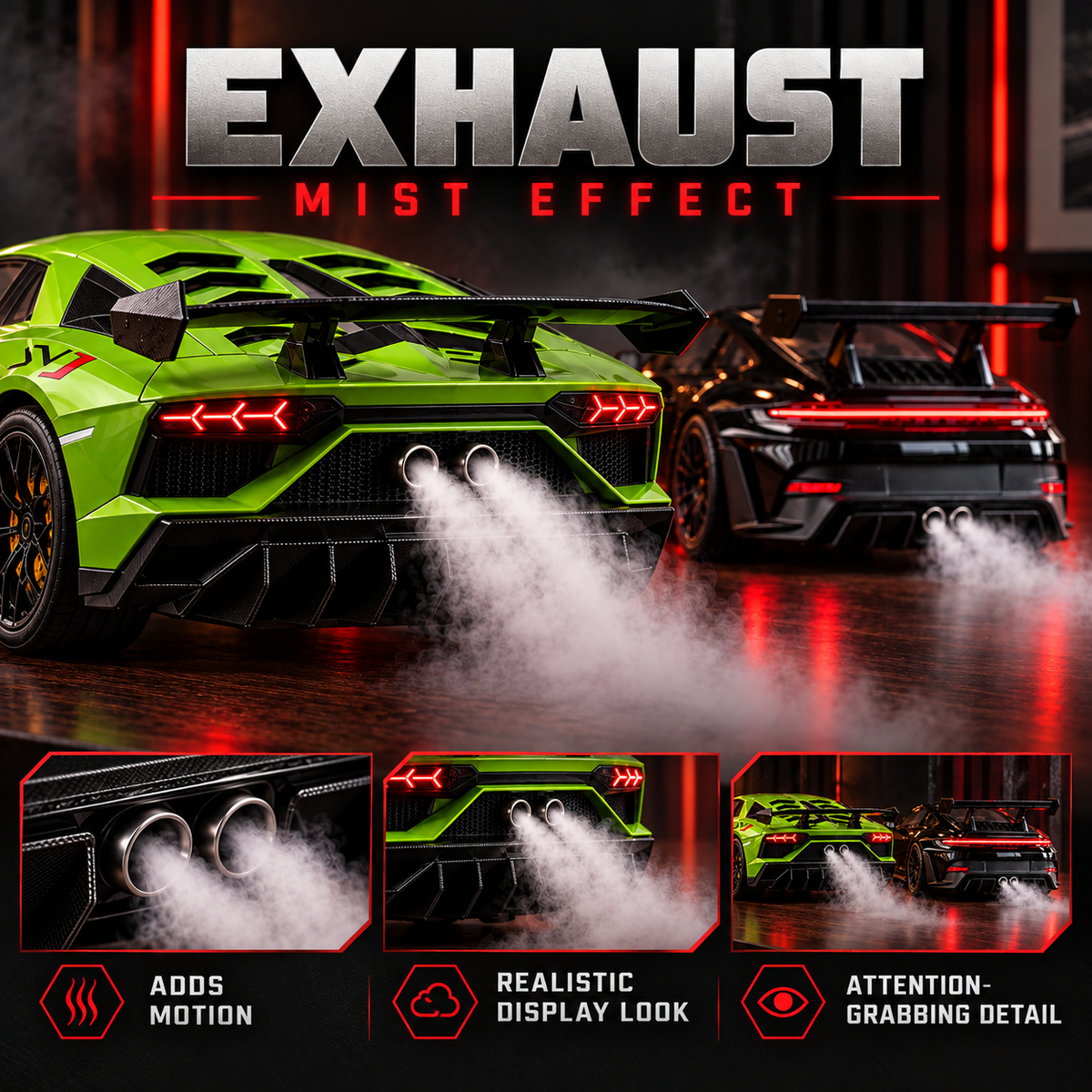 🎁Last day 49% off|🏎️💨 Track-Inspired Sports Car Display Model – Exhaust Mist Effect Collector Decor