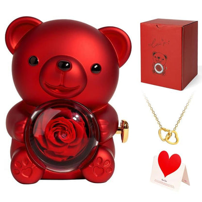 Mother's Day Hot Selling✨Cute Teddy Bear with Preserved Rose--Necklace📿+Eternal Rose🌹+Teddy Bear🧸