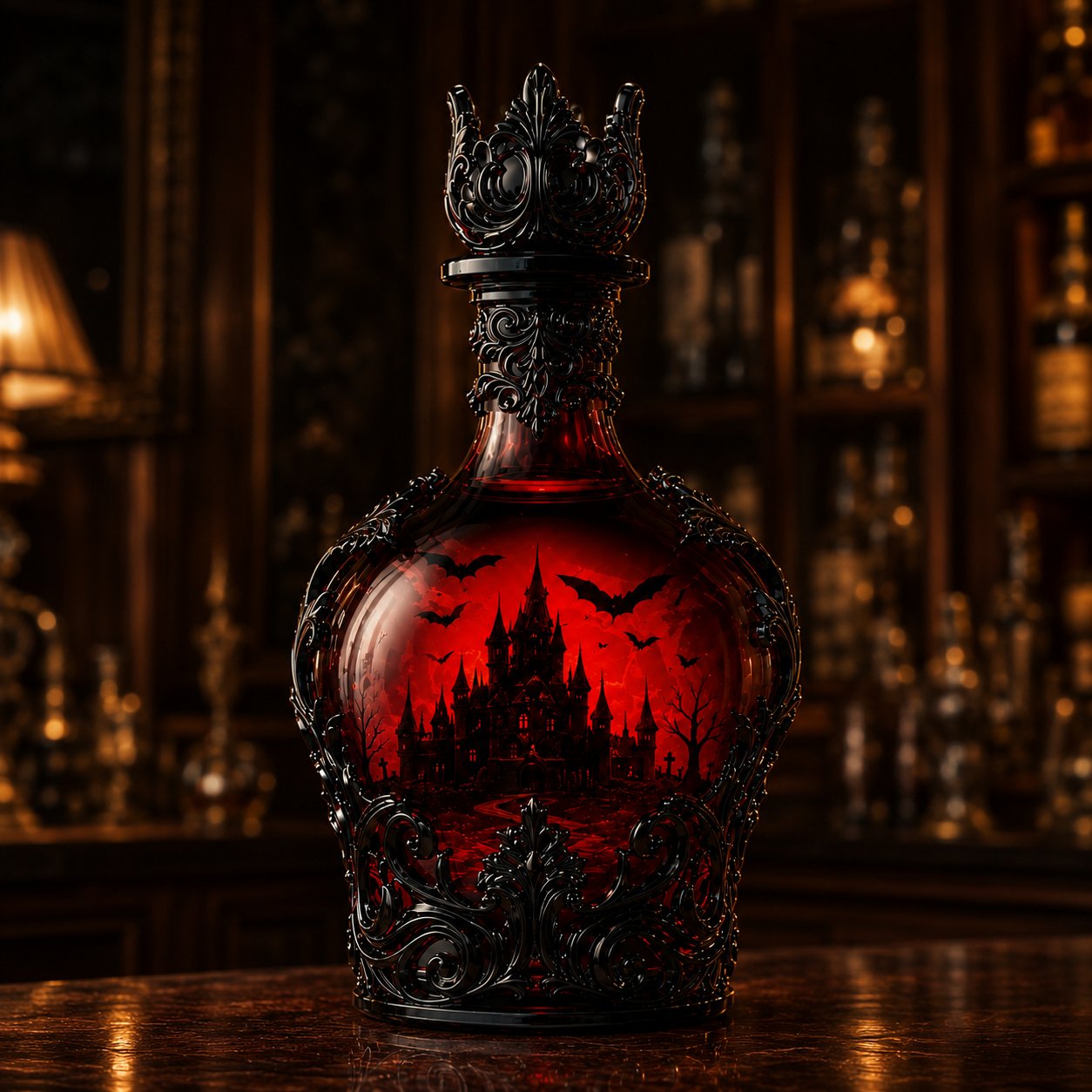 🦇🍺Gothic Vampire Castle Whisky Decanter & Tumbler