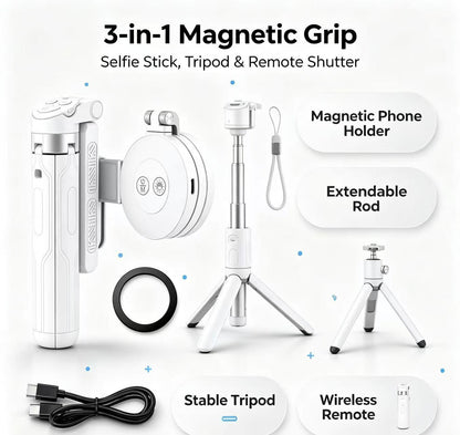 🔥Zoomable Magnetic Palm Grip | Selfie Stick & Tripod