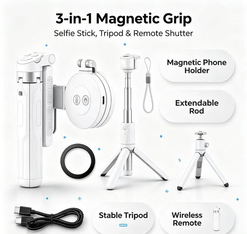 🔥Zoomable Magnetic Palm Grip | Selfie Stick & Tripod